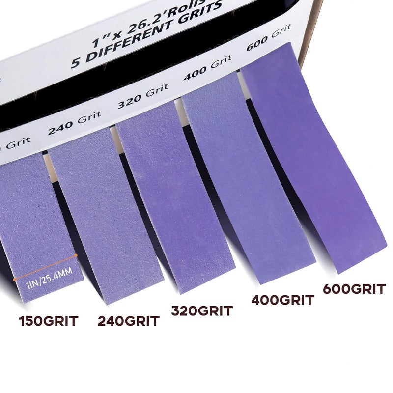 Alytree 5 Grits Emery Cloth Roll, 150 240 320 400 600 Grits Abrasive Sand Paper for Metal and Wood Furniture with Dispenser - 8M Purple Sandpaper Rolls - Image 2